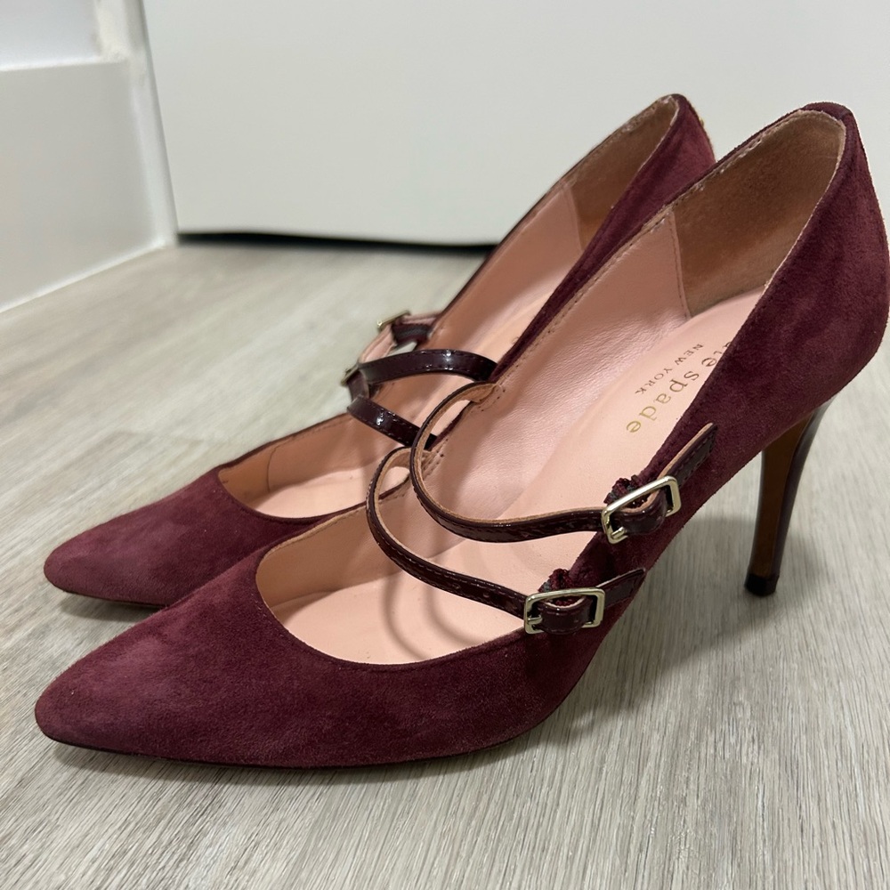 kate spade new york Elpetha Suede Mary Jane Pumps Red Chestnut 6.5M